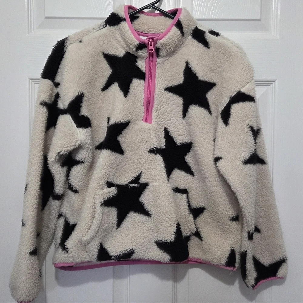 The Children's Place Girl Star Print Sherpa Half Zip Pullover Tan Sweater Sz XXL